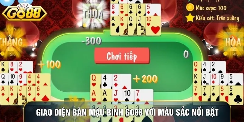 Giao diện bàn Mậu binh Go88 với màu sắc nổi bật và các chi rõ ràng