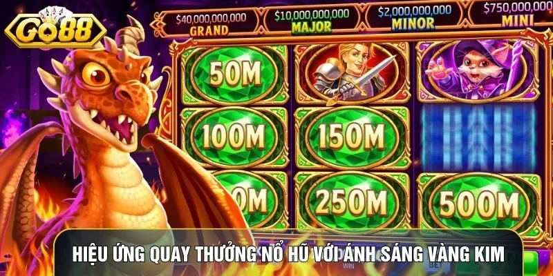 Hiệu ứng quay thưởng Nổ hũ với ánh sáng vàng kim và biểu tượng chuyển động