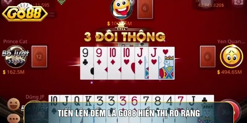 Tiến lên đếm lá Go88 hiển thị rõ ràng với màu sắc sinh động